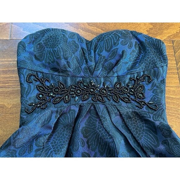 Maggy London Size 2 Women's Black & Blue Glitter Cocktail Party Dress Beadwork - Picture 2 of 6